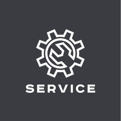 Service auto repair, wrench, logo sign flat.