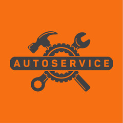 Service auto repair, wrench hammer, wheel logo sign flat.