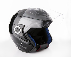 Black, shiny motorcycle helmet Isolated on white background