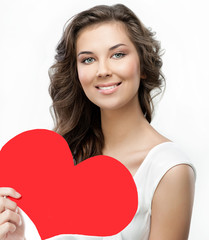 woman beauty with red heart valentine's love