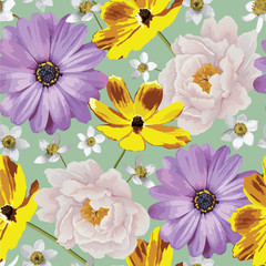 Elegance seamless color flower pattern on the white background. EPS 10