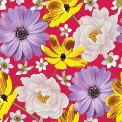 Elegance seamless color flower pattern on the white background. EPS 10