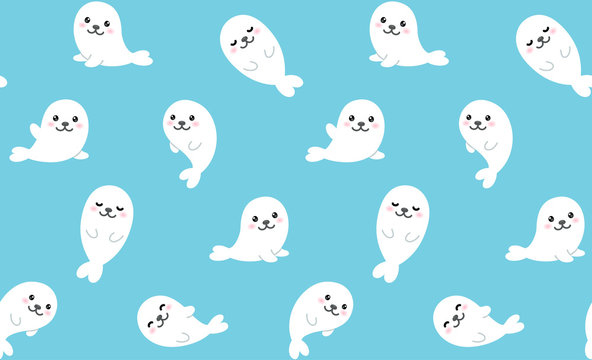 Cute baby seals seamless pattern