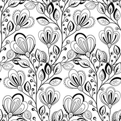 Vector Seamless Monochrome Floral Pattern