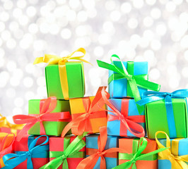 Colorful gifts on a bokeh background