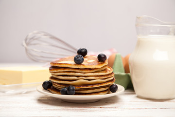 High pile of delicious pancakes