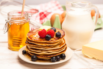 High pile of delicious pancakes