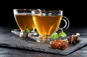 Cup of tea on dark background