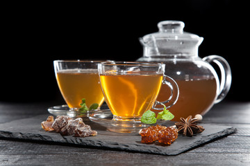 Cup of tea on dark background