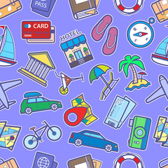 Seamless wallpaper pattern with travel icons