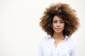 One african american woman with curly hair