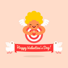 vector illustration of cute cupid for happy valentines day card
