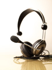 headset, focus on microphone, shallow depth of field