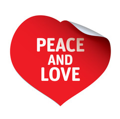 Red vector sticker and Heart PEACE AND LOVE