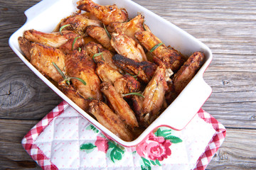 Meat fried chicken wings in the oven