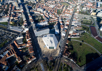 Naklejka premium Aerial View of Rotunda Square and House of Music, Porto, Portugal