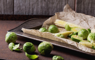 Mini Vegetables brussels cabbage and corn