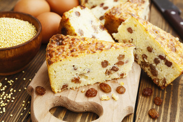 Casserole with millet and raisin