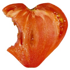 bitten cut of heart shape tomato 