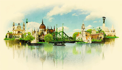 Naklejka premium watercolor illustration BUDAPEST view