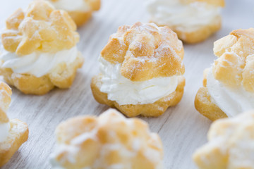 Fresh profiteroles with cream
