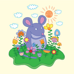 Funny mouse with flowers.