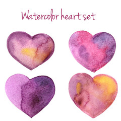 Watercolor hand drawn heart set