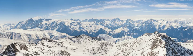 Gordijnen Panoramic view of the mountains / A panoramic view on Alps winter mountains, Les 2 Alpes, France © guruXOX