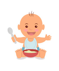 Boy with a bowl of porridge.