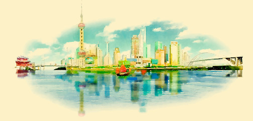 Fototapeta na wymiar vector watercolor SHANGHAI city illustration