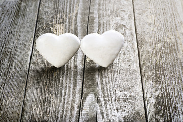 White Heart Shape Cookies On Old Wooden Table. Love Concept.