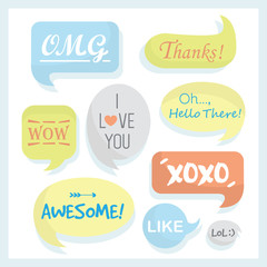 Trendy and colorful speech bubbles set in different shapes