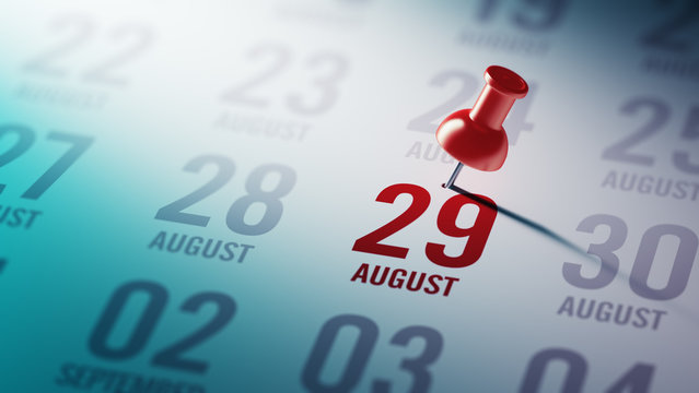 August 29 written on a calendar to remind you an important appoi