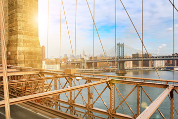 The Brooklyn Bridge and Manhattan at sunset, New York City