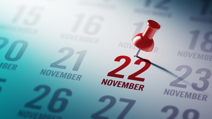 November 22 written on a calendar to remind you an important app