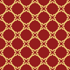 Geometric vector red ornament with golden elements. Seamless pattern for wallpapers and backgrounds