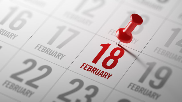 February 18 written on a calendar to remind you an important app