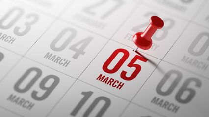 March 05 written on a calendar to remind you an important appoin