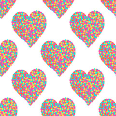 Fototapeta na wymiar Heart of dots. Seamless vector pattern with hearts. Colorful background for St. Valentine's Day. Bright hearts on white background.
