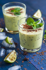 Smoothie with kiwi, banana, ice cubes