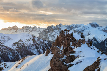 Winter landscape of high snowy mountains 