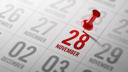 November 28 written on a calendar to remind you an important app
