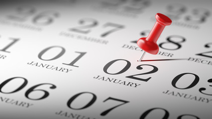 January 02 written on a calendar to remind you an important appo