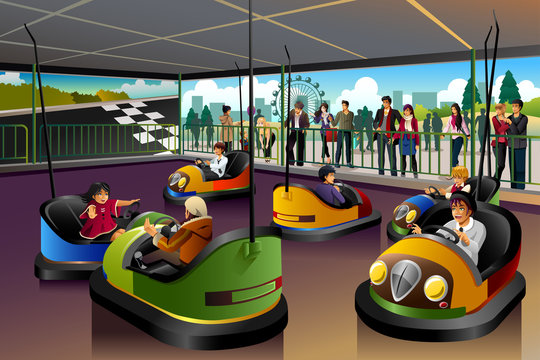 Kids Playing  Car in a Theme Park
