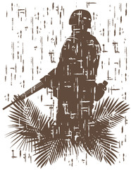 silhouette of soldier in action. vector illustration in grunge style