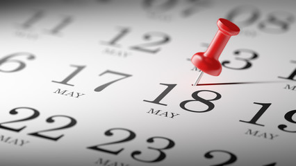 May 18 written on a calendar to remind you an important appointm