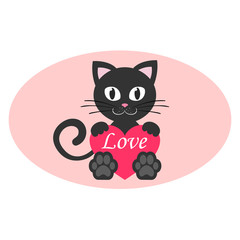 romantic cute kitty black with heart