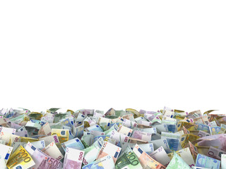 Euro notes at the ground, white background - obrazy, fototapety, plakaty