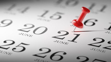 June 21 written on a calendar to remind you an important appoint