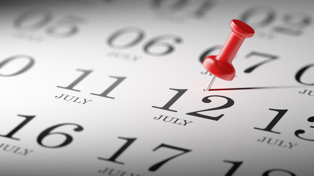 July 12 written on a calendar to remind you an important appoint
